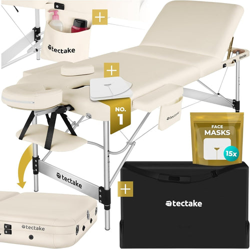 Portable 3 Zone Massage Table Foldable Aluminium Spa Beauty Bed 70cm Beige