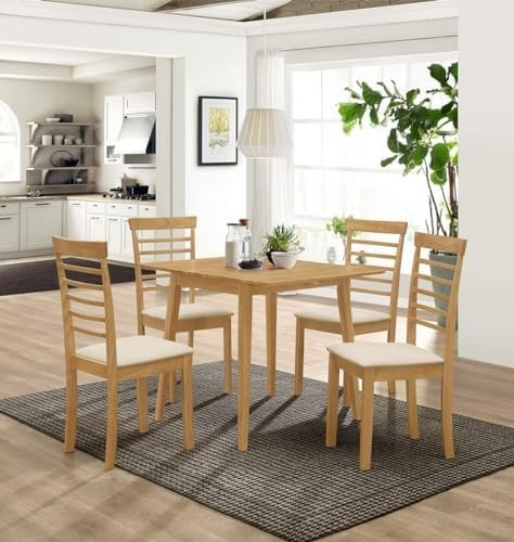 Drop Leaf Dining Table Set with 4 Chairs Light Oak Ladder Back Space Saver
