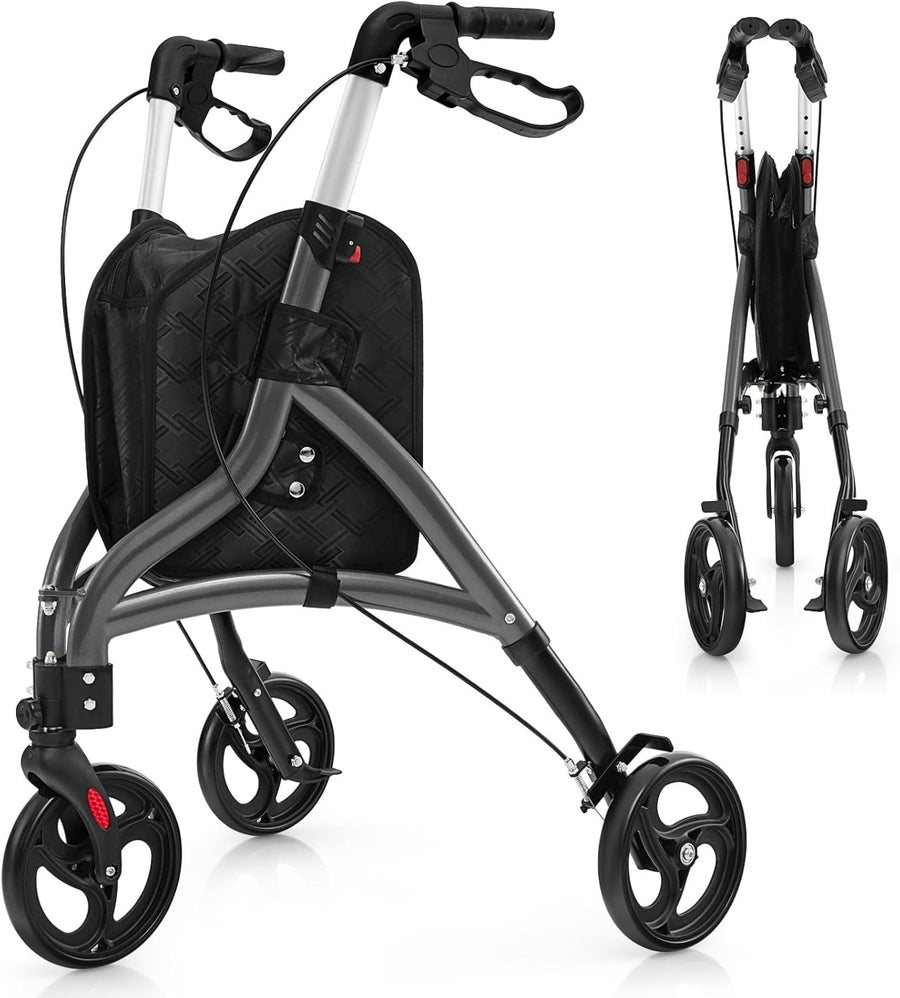 3 Wheel Folding Rollator Walker Lightweight Adjustable Mobility Aid
