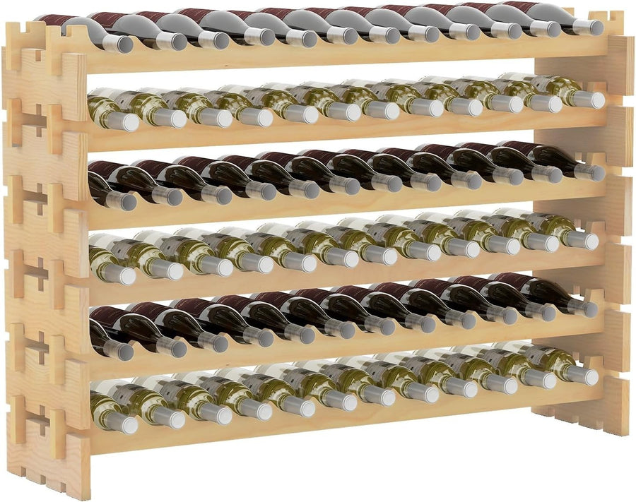 Large Wooden Wine Rack 72 Bottle Storage Shelf | Freestanding Stackable Pine