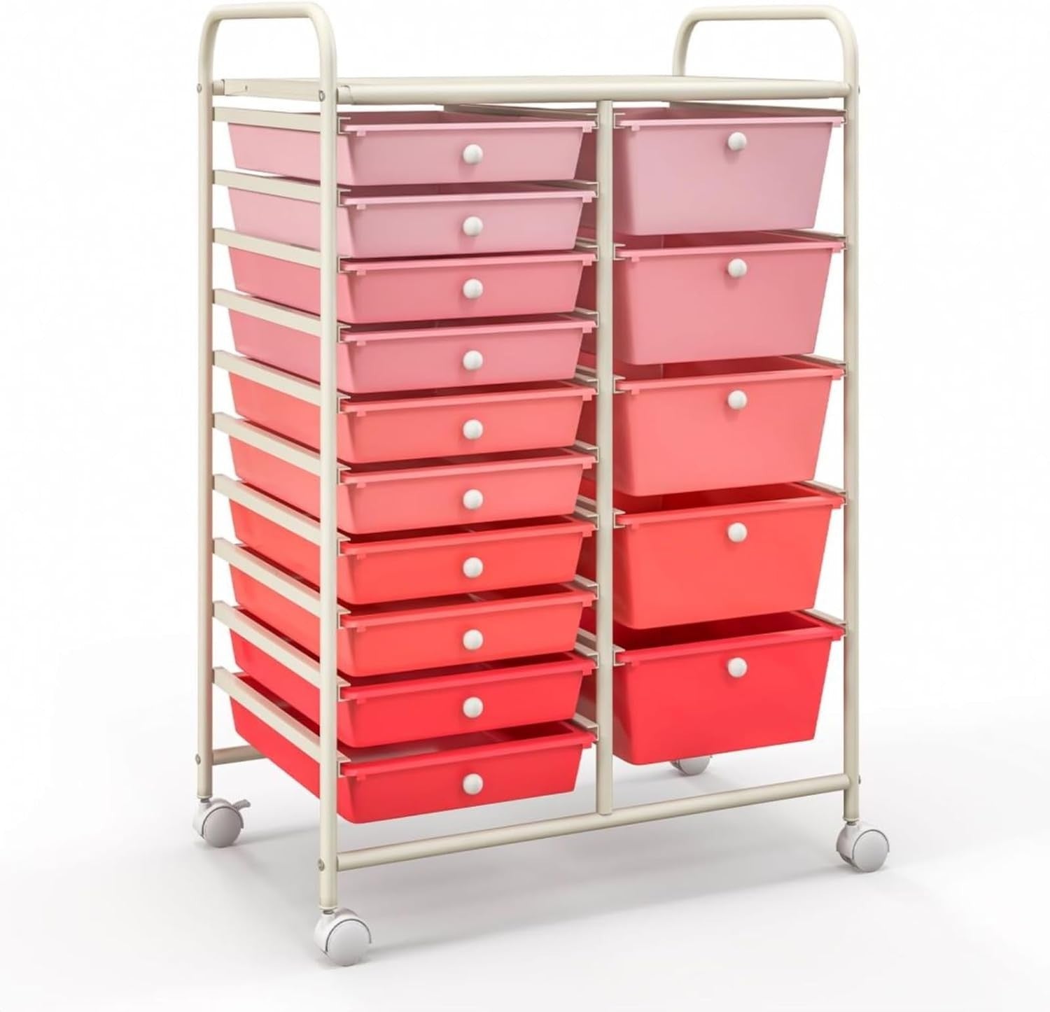 15 Drawer Rolling Storage Trolley Gradient Pink Organizer Cart