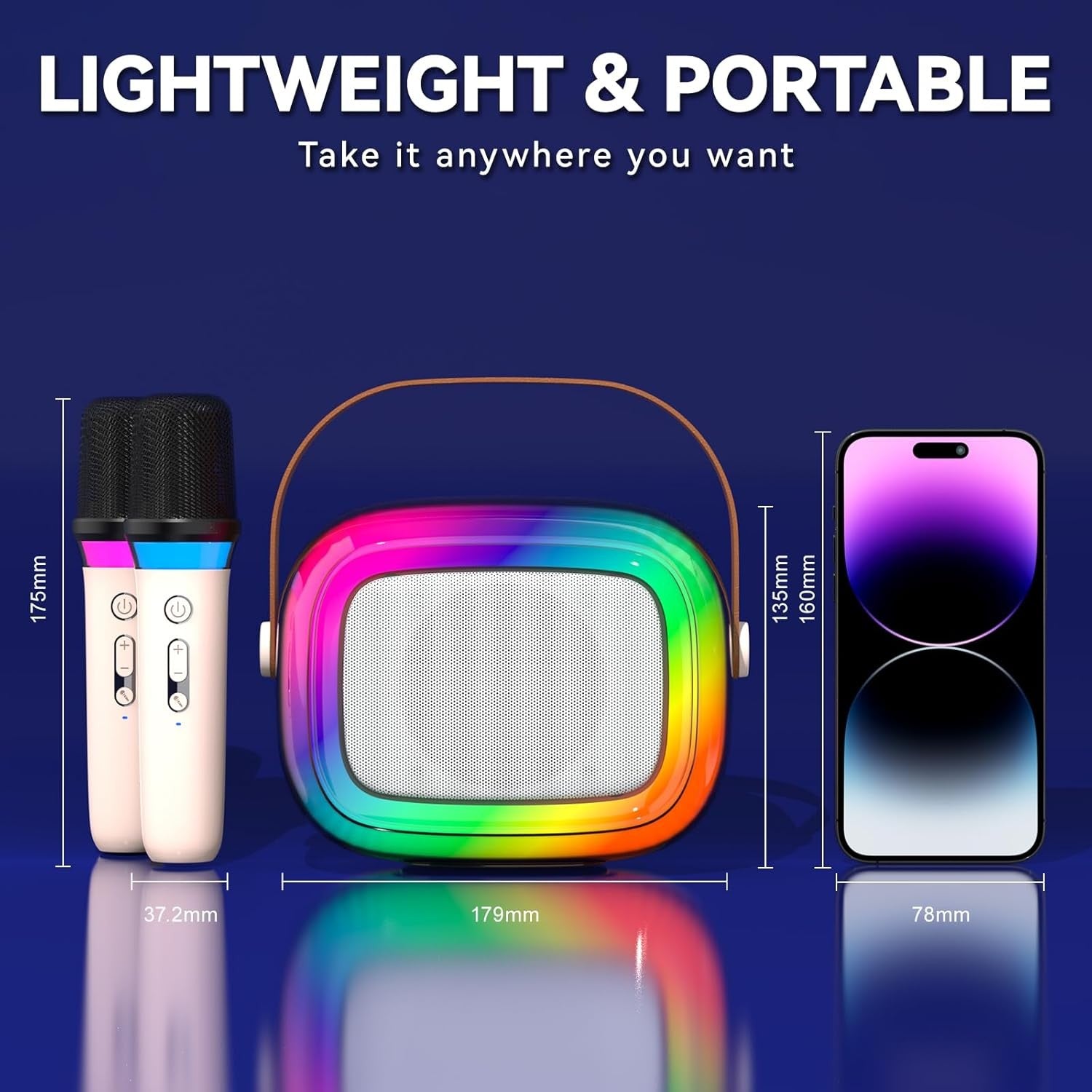 Rainbow LED Karaoke Machine with 2 Wireless Mics Bluetooth
