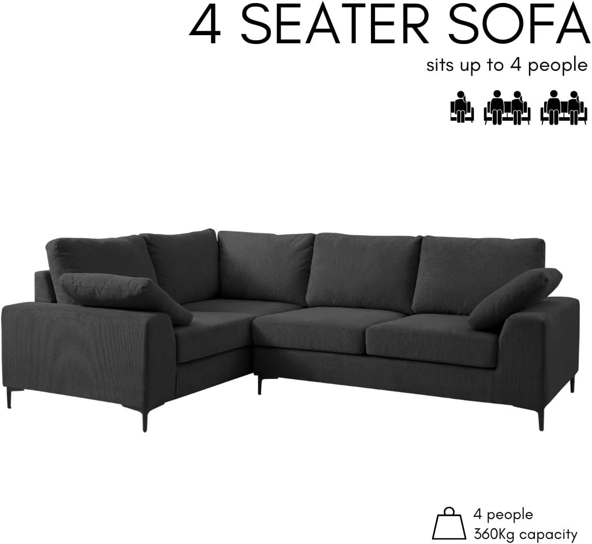 Charcoal Linen Left Hand Corner Sofa 5 Seater L-Shape + Storage Option
