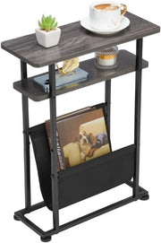 Slim Industrial Side Table with Magazine Holder & Adjustable Feet 18x42x55cm
