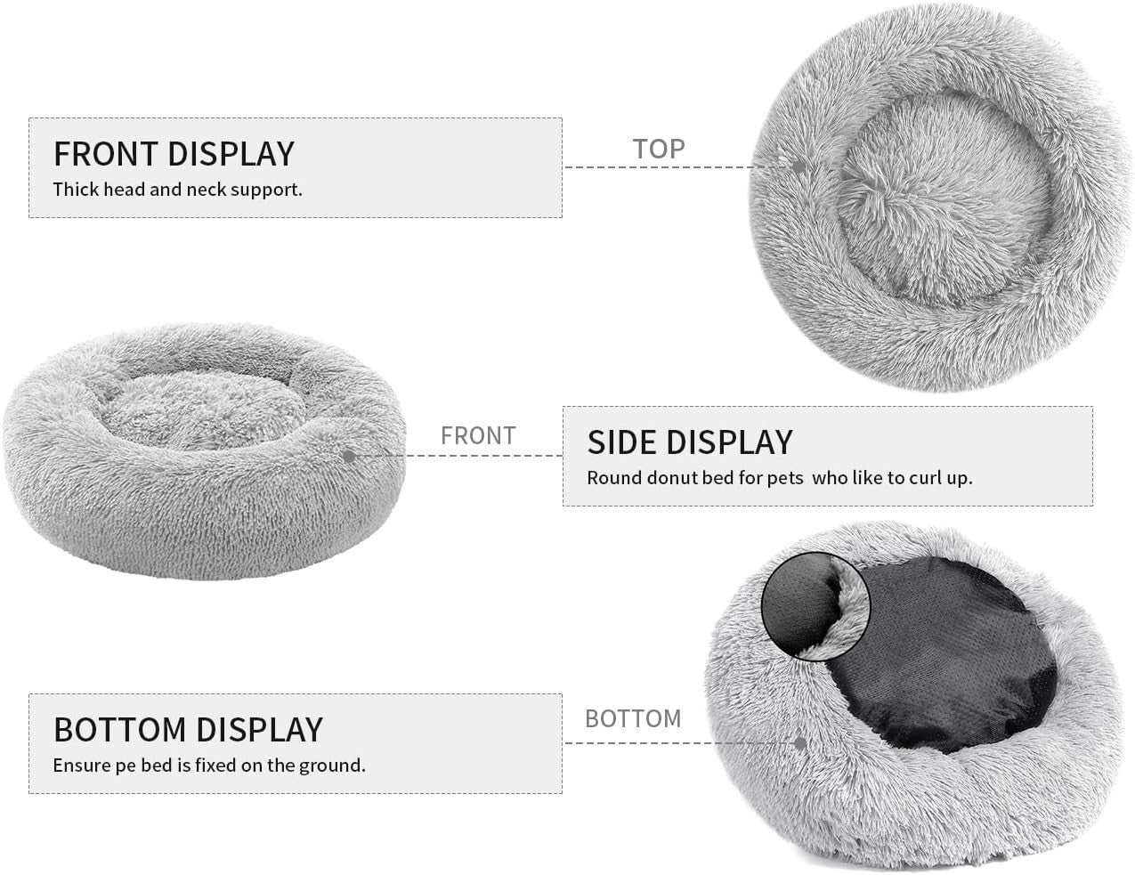 Calming Donut Dog Bed XL Large Washable Anti Anxiety Plush