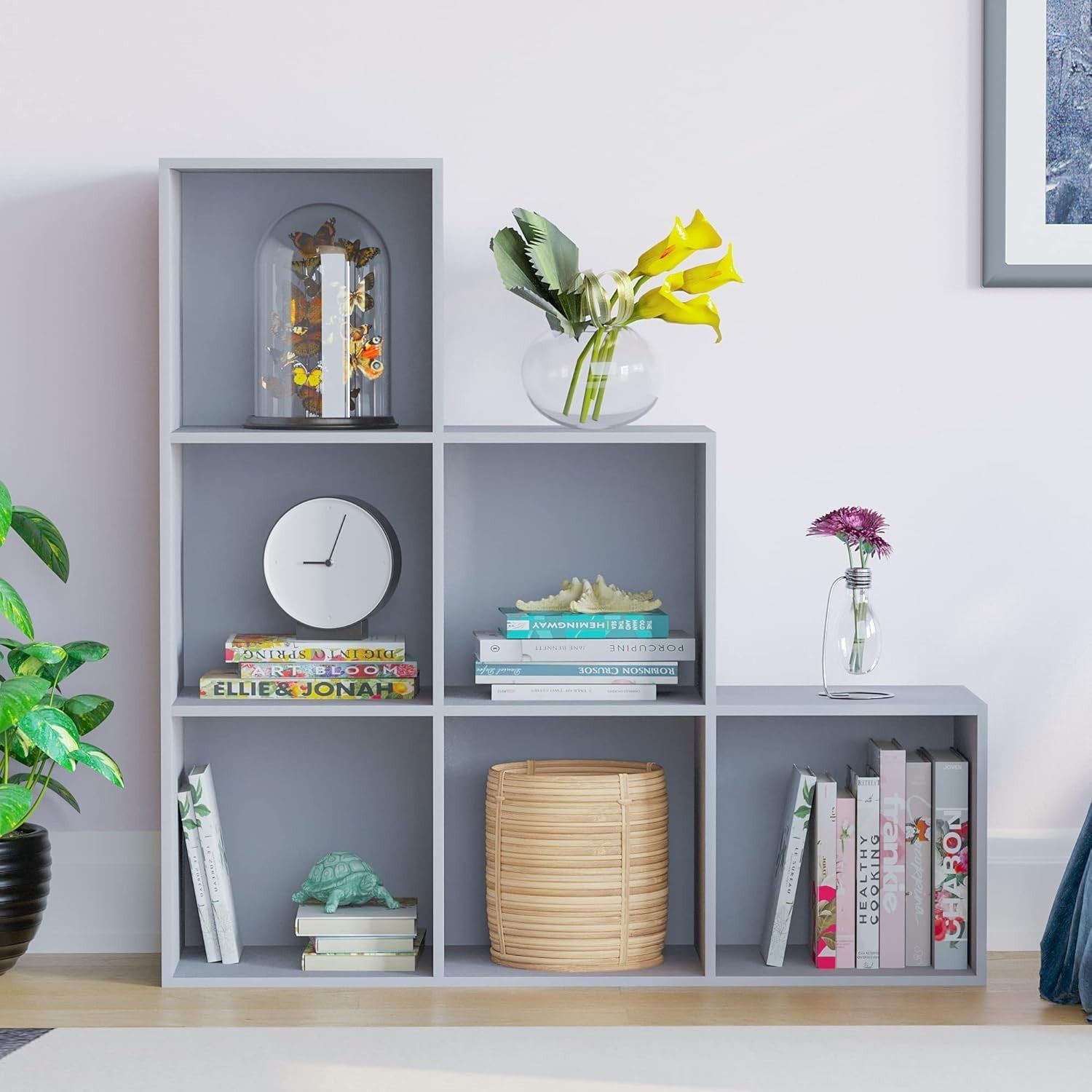 6 Cube Grey Staircase Storage Shelf Modern Durable Organizer