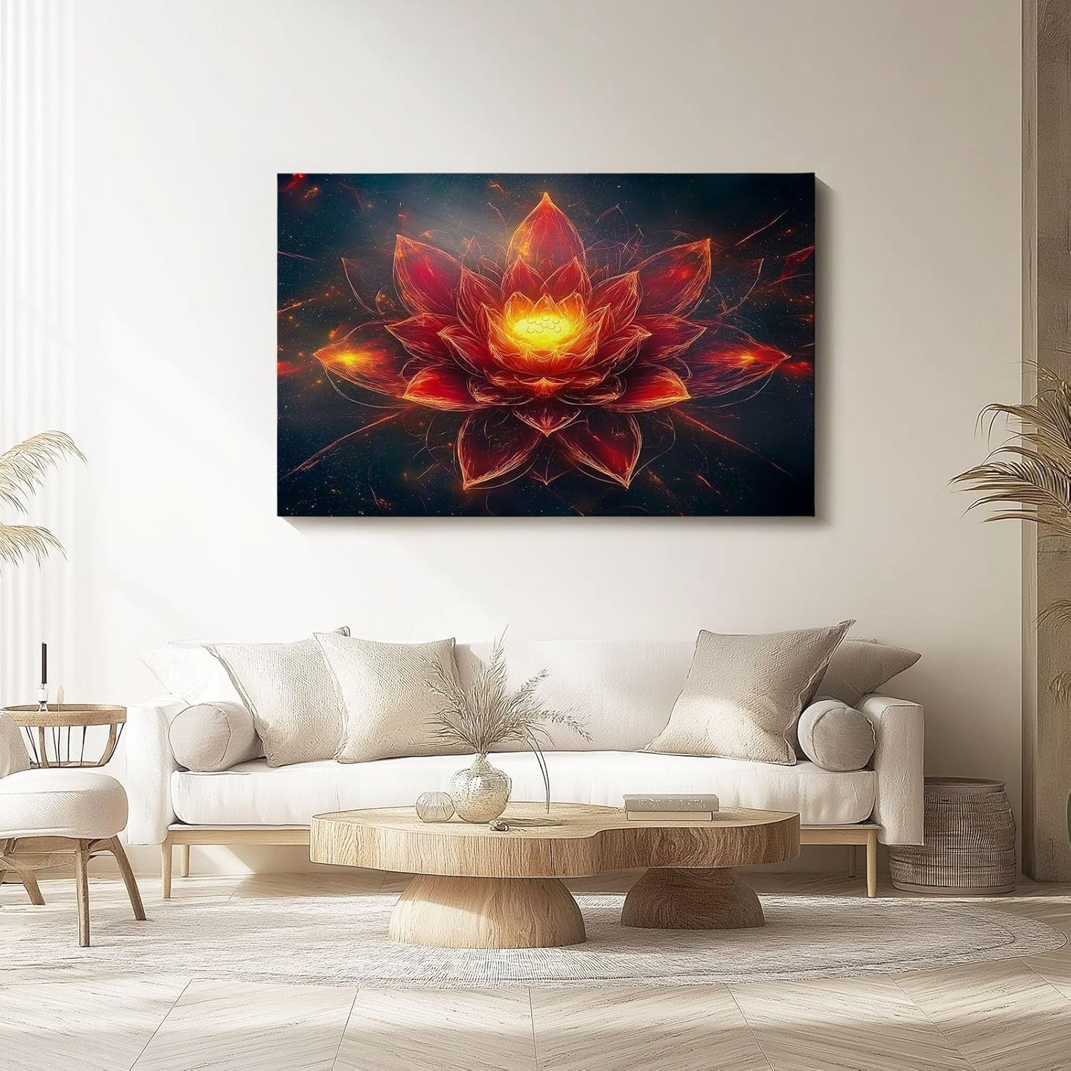 Large Lotus Canvas Wall Art 76x51cm Red Orange Modern Decor