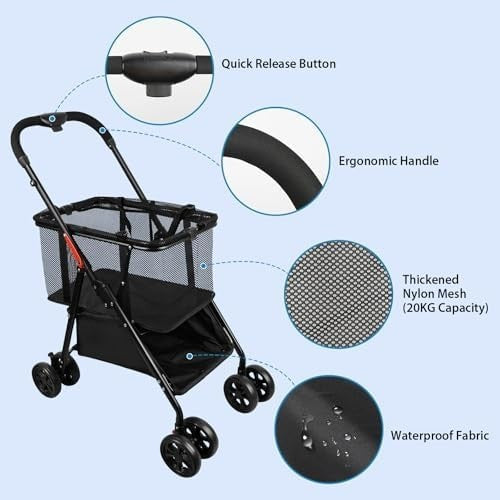 2-Tier Folding Shopping Trolley with 360° Wheels & Removable Bag – Black