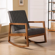 Comfortable PU Leather Rocking Chair with Wood Frame, Quilted Back
