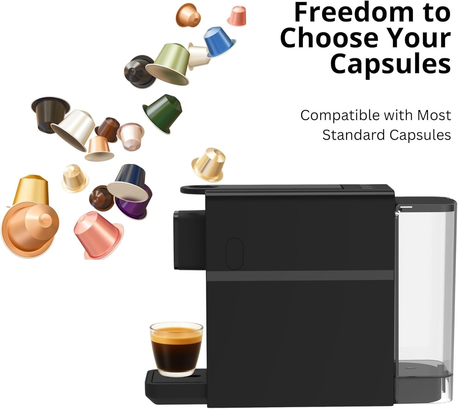 20 Bar Capsule Coffee Machine | Fast Heat-Up | 3 Cup Sizes | Compact Pod Maker