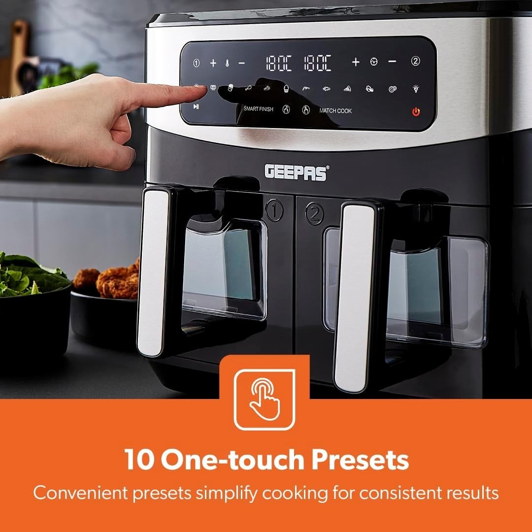 Dual Zone Air Fryer 9L | 2 Drawers Touch Screen 10 Presets Fast Healthy Cooking