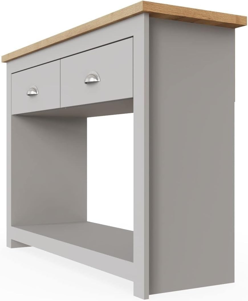 Grey Console Table with Drawers & Shelf, Hallway Desk Storage 75x100x35cm
