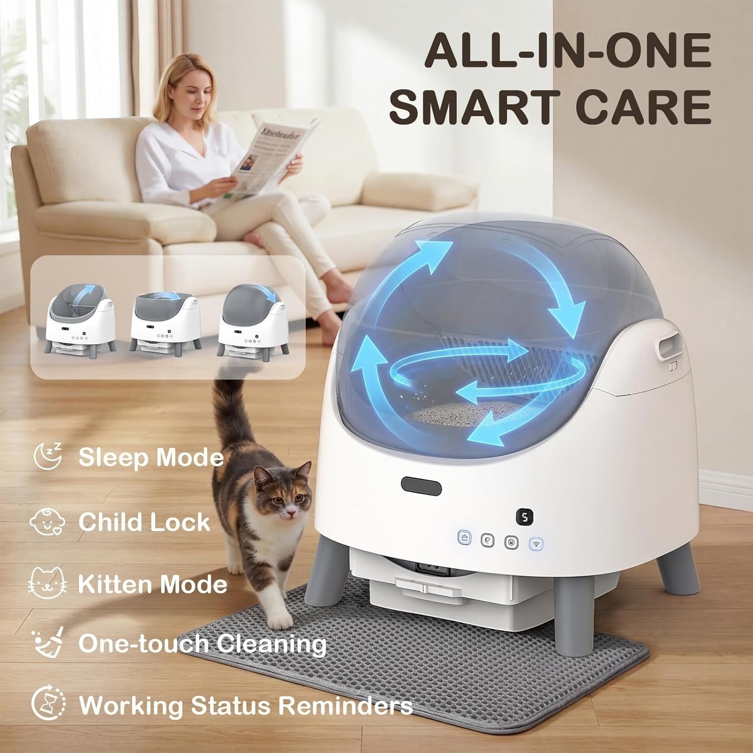 Self Cleaning Cat Litter Box App Control Open Top Smart XL Tray