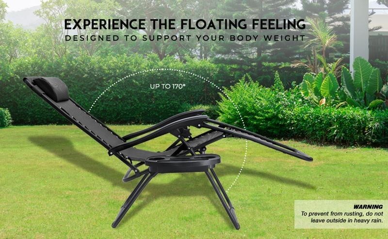 Zero Gravity Reclining Garden Chairs Set of 2 – Folding Sun Loungers w/ Cup Hold