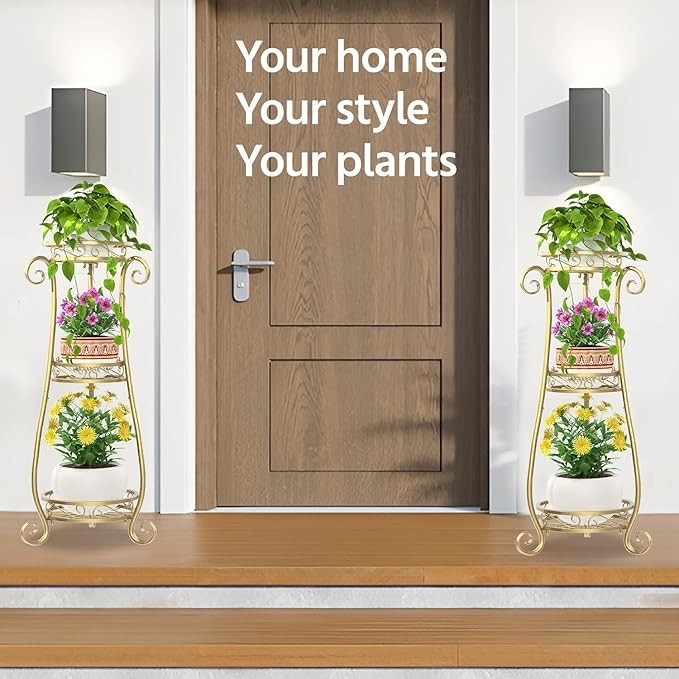 3 Tier Gold Metal Plant Stand Indoor Outdoor Tall Flower Pot Display Rack