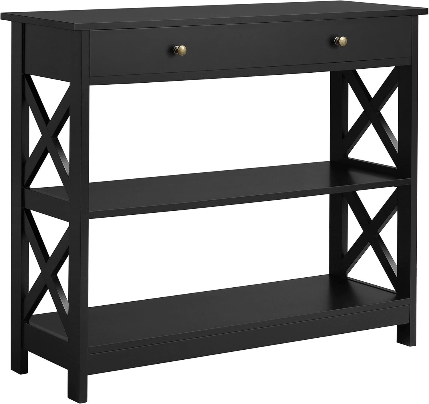 Console Table with Drawer & Shelf, 3-Tier Entryway Sofa Side Table, 100x30x80cm