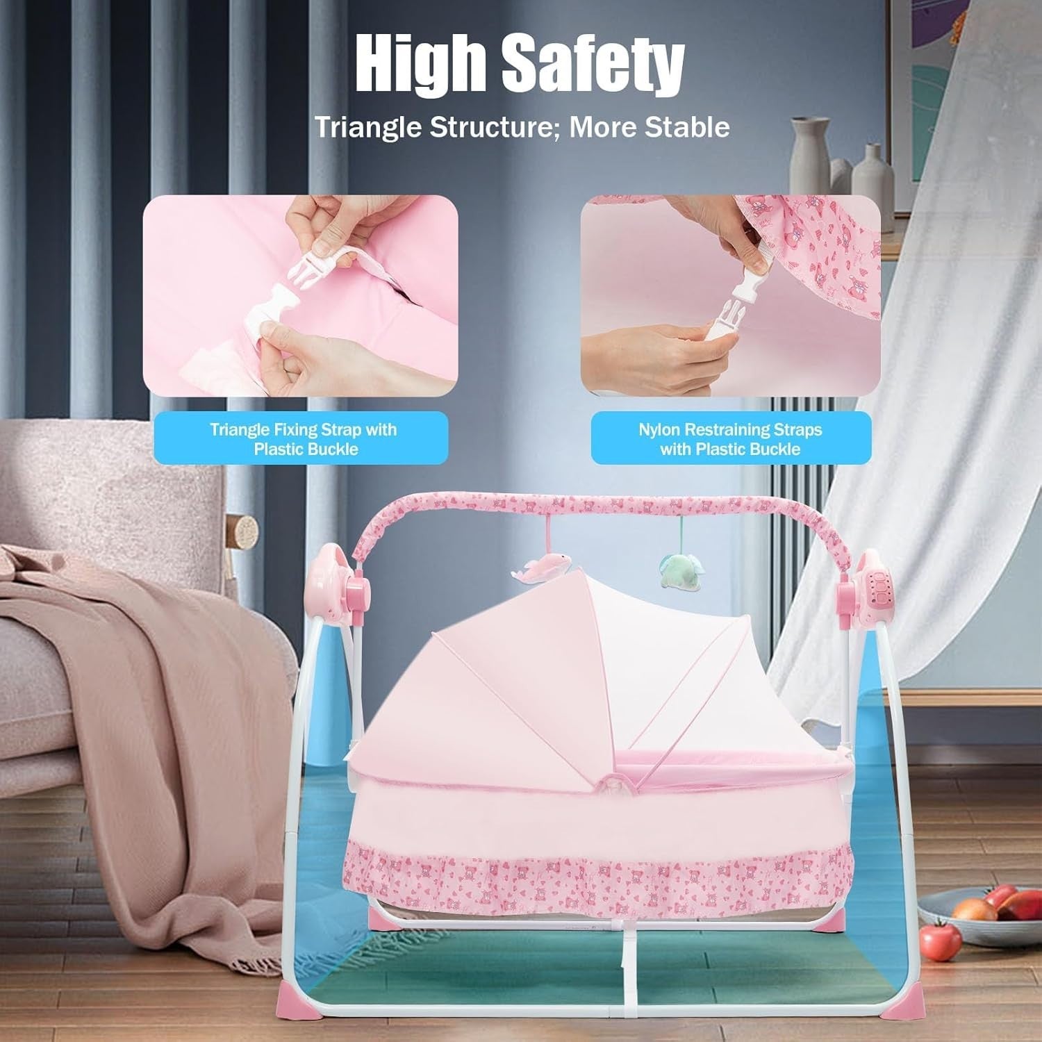 Electric Baby Crib Cradle Auto Rocking Bassinet with Music & Remote