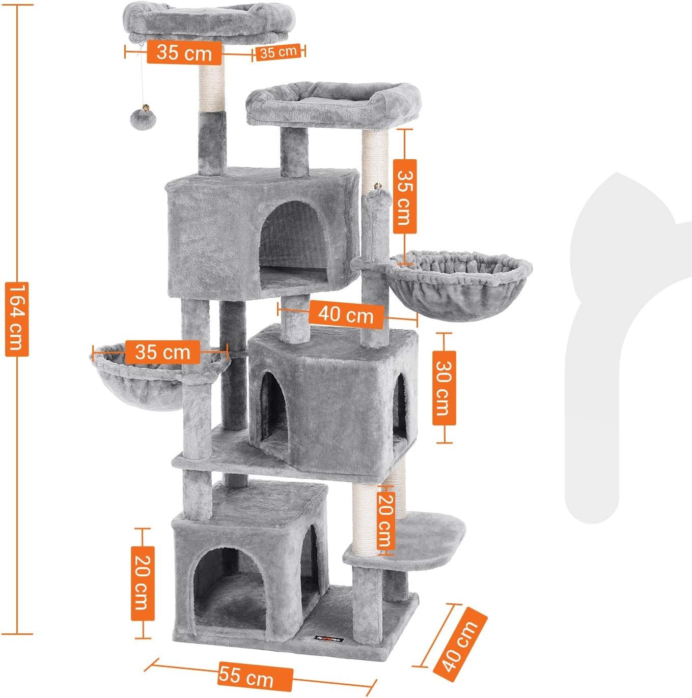 Large Cat Tree 164cm with 3 Condos Scratching Posts Plush Beds Light Grey