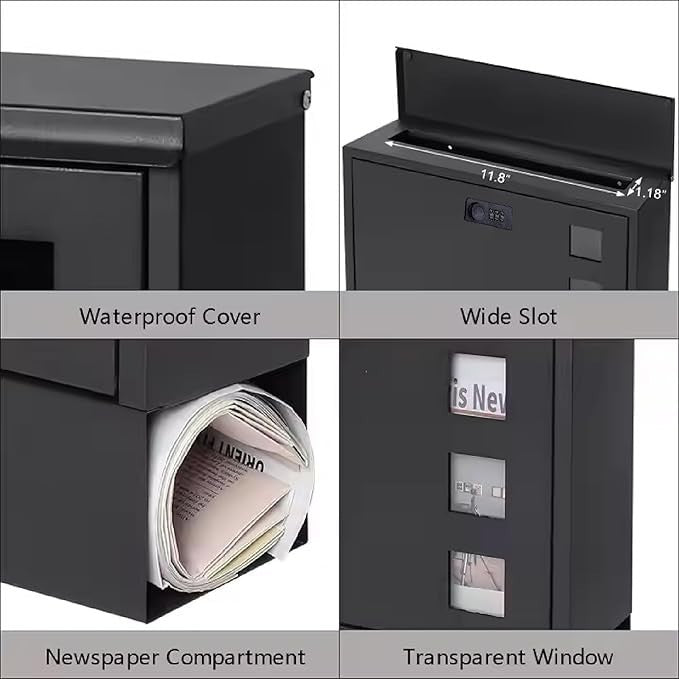 Wall Mounted Waterproof Letter Box with Lock Secure Mailbox Modern Design