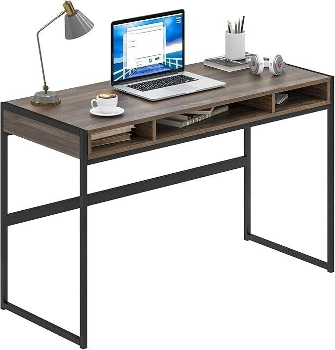 47” Walnut Computer Desk with Storage Shelves for Home Office or Study Room