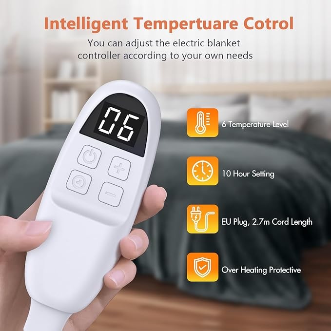Electric Heated Throw Blanket Single Fleece 6 Heat Settings Timer Washable