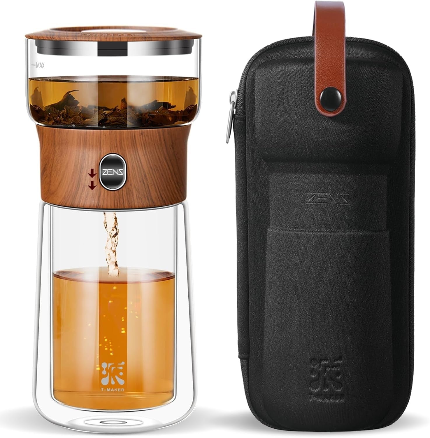 Glass Tea Infuser Teapot 270ml One Touch Brewer Loose Leaf Tea Set