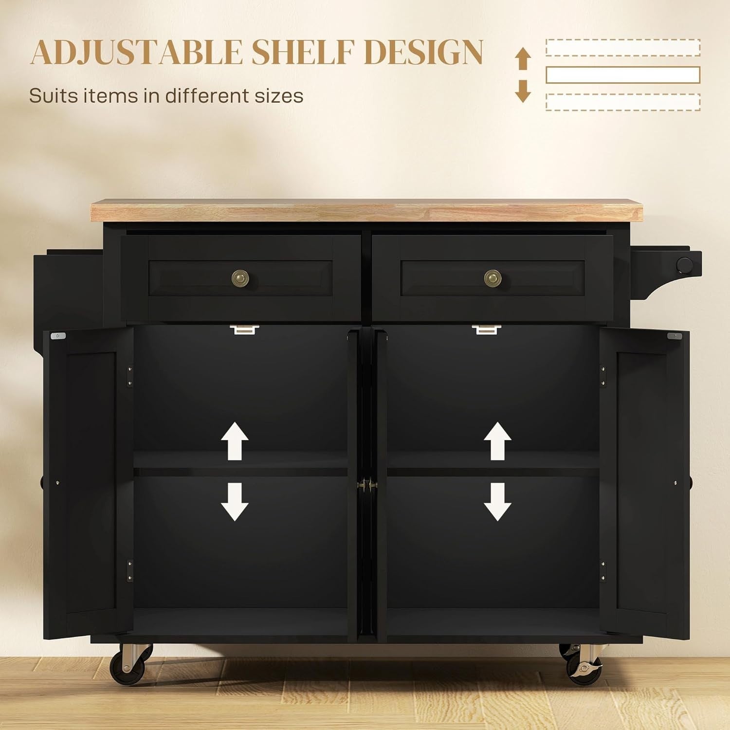 Kitchen Island Cart on Wheels w/ Drawers Cabinet Wood Top