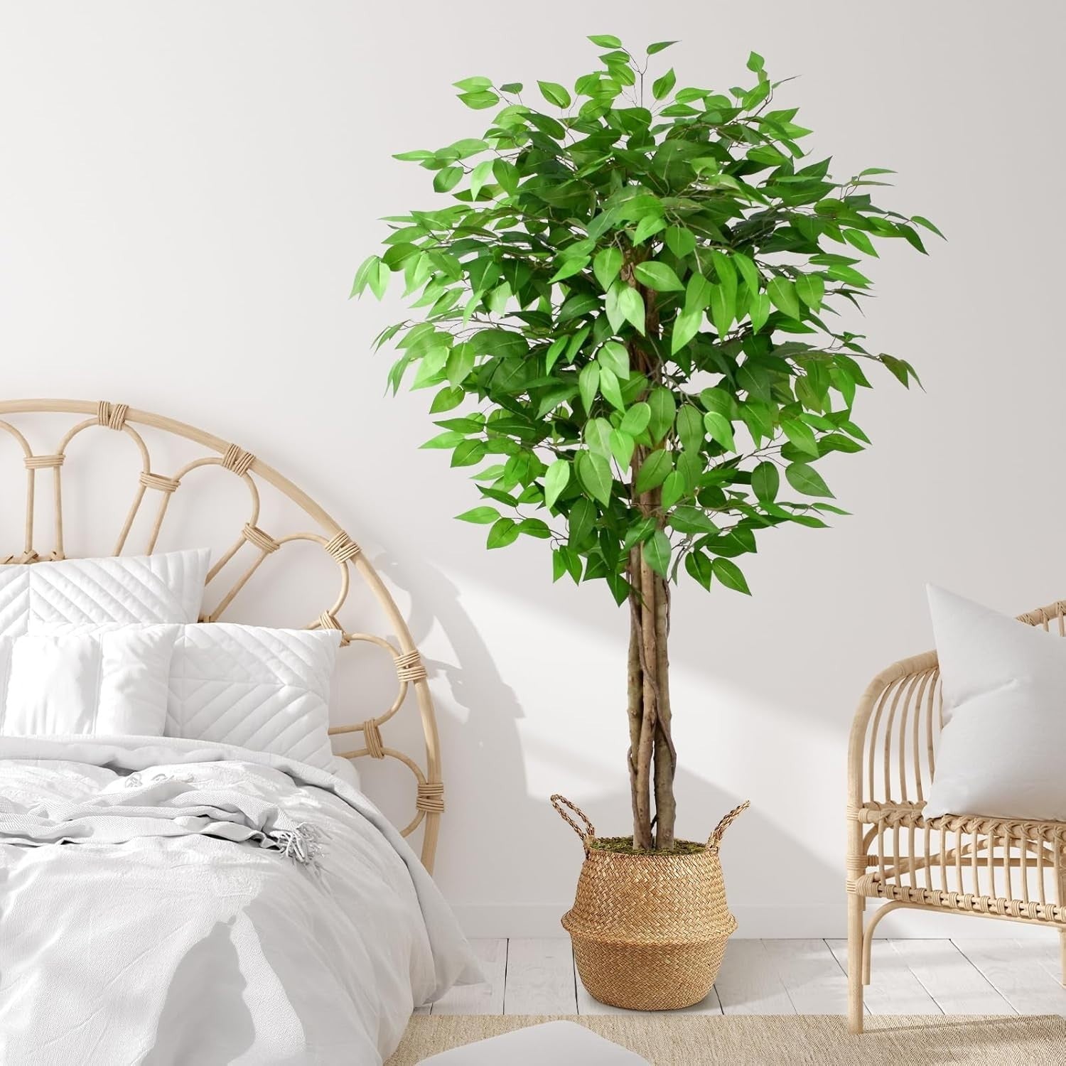 5ft / 150cm Artificial Ficus Tree w/ Curved Trunks Green Leaf Indoor Home Decor