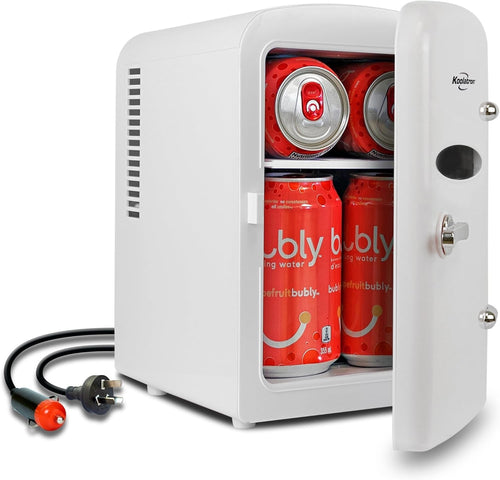 4L Mini Fridge White Retro Cooler Portable 12V AC/DC Tabletop