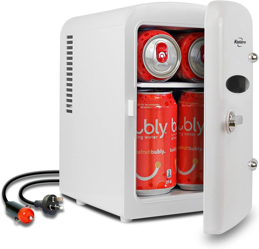 4L Mini Fridge White Retro Cooler Portable 12V AC/DC Tabletop