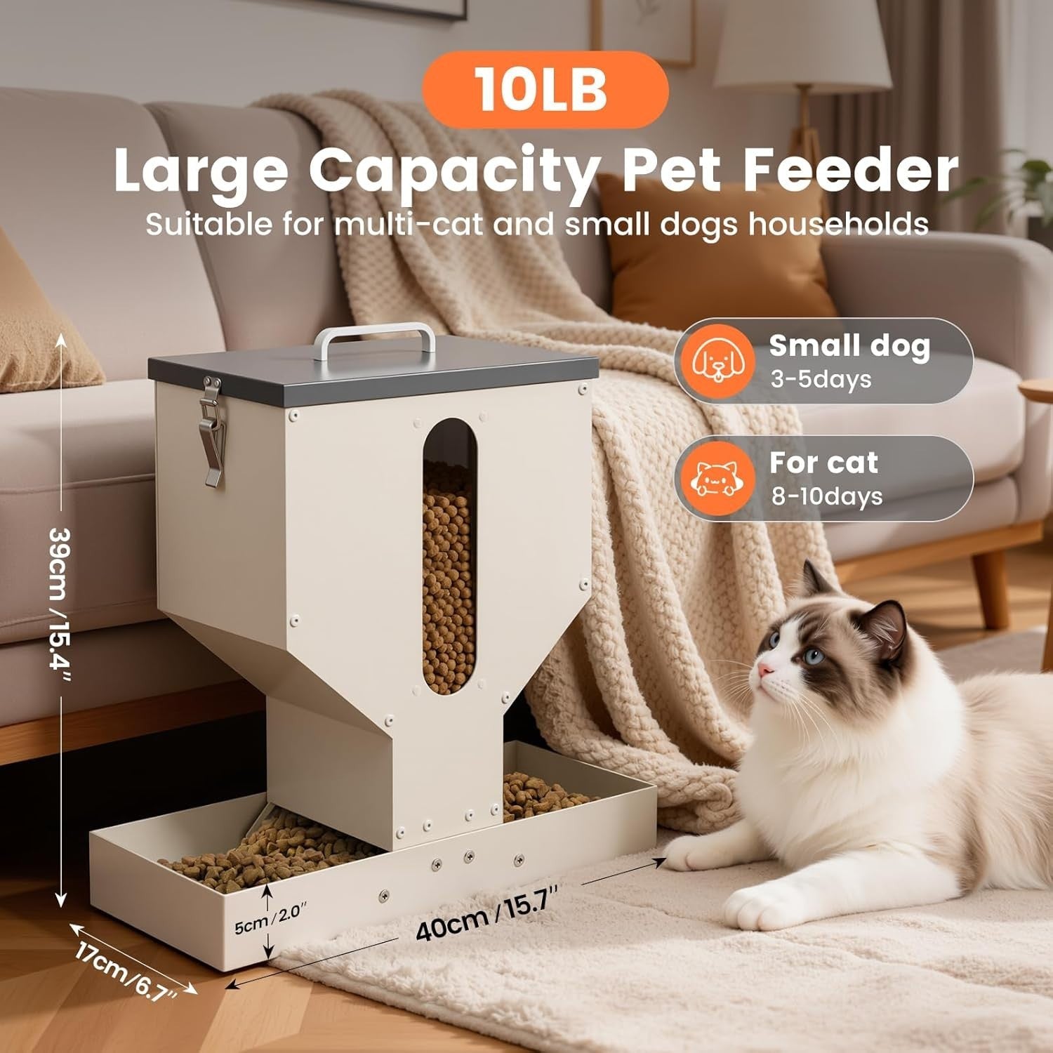 10L Automatic Pet Feeder 2 Bowl Metal Food Dispenser Cat Dog Rabbit