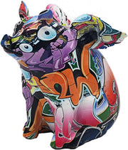 Flying Pig Sitting Graffiti Ornament | Colourful Resin Art Figurine Home Decor