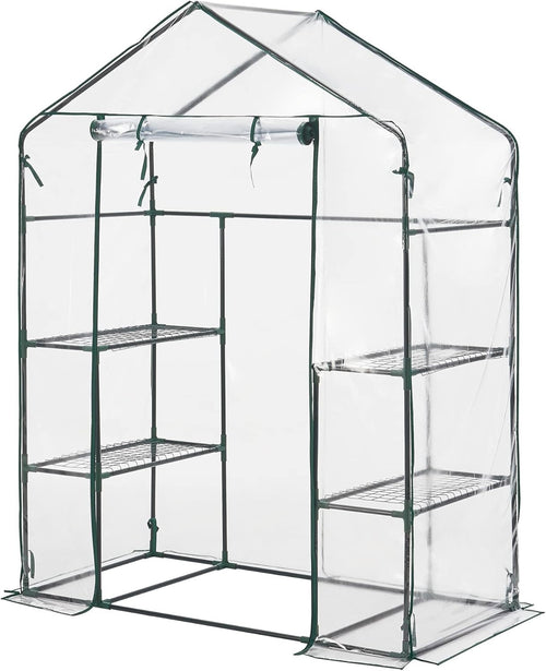 Walk-In Greenhouse with Shelves Clear PVC Cover Steel Frame 140x73x195cm