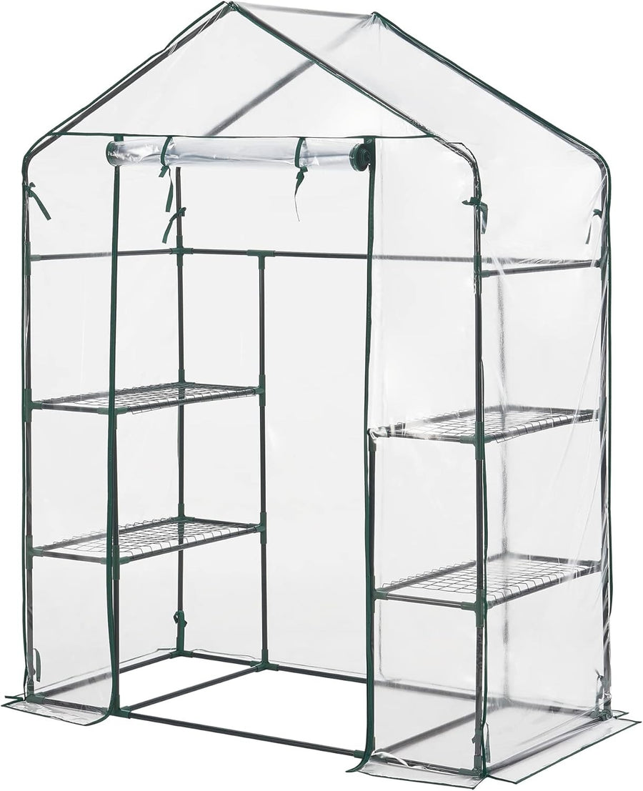 Walk-In Greenhouse with Shelves Clear PVC Cover Steel Frame 140x73x195cm