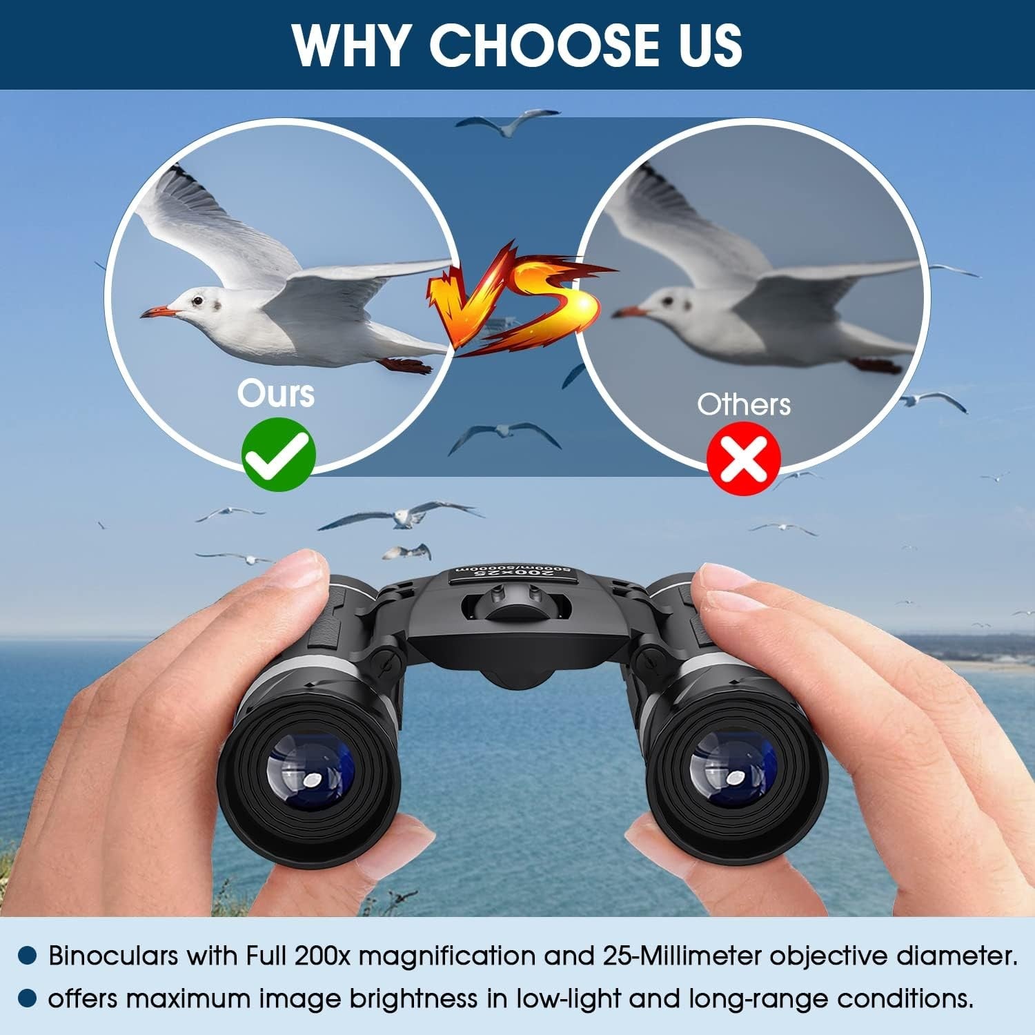 200x25 High Power Compact Pocket Binoculars for Travel Camping Bird Watching