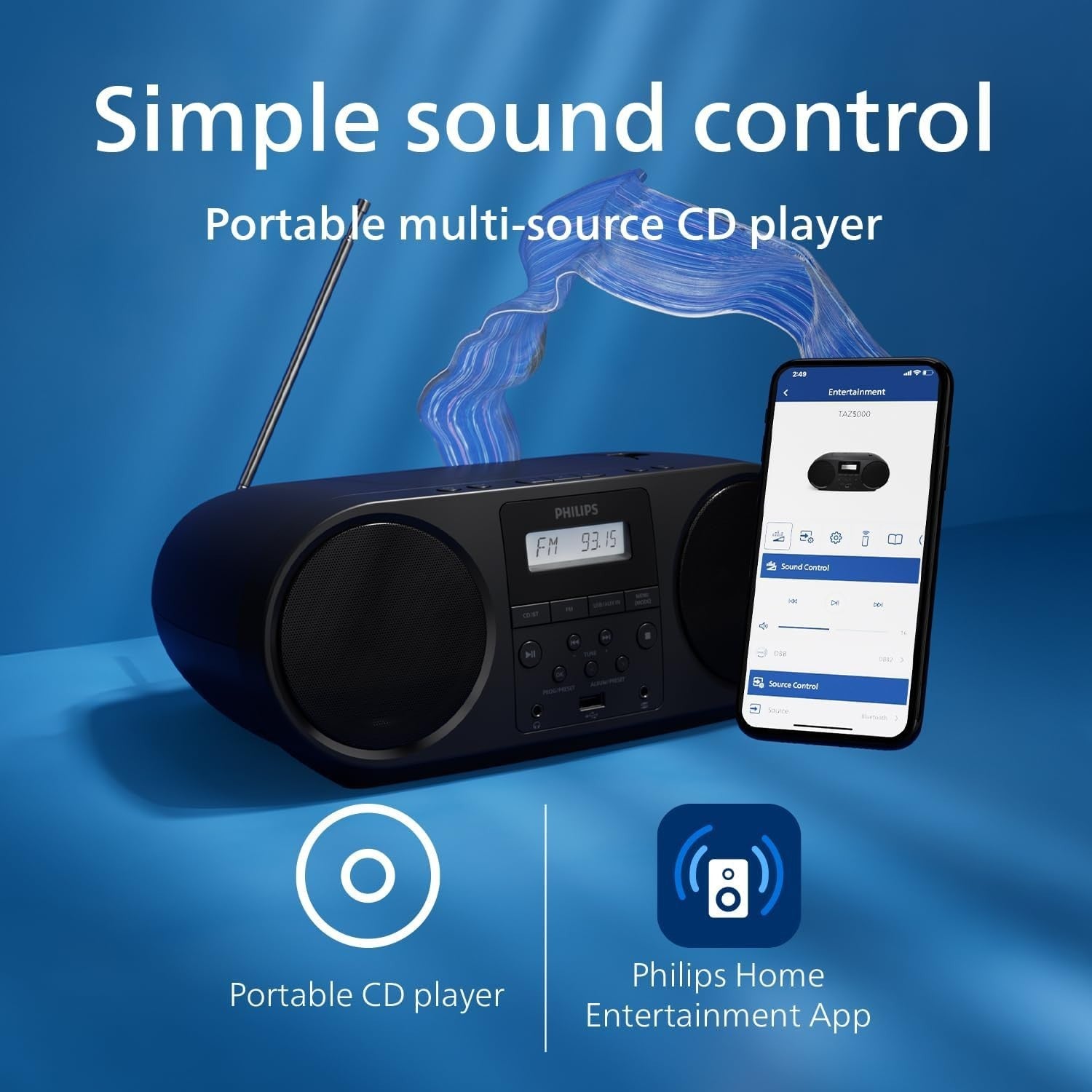 Portable CD Player Bluetooth 5.4 FM Radio USB Dynamic Bass Stereo