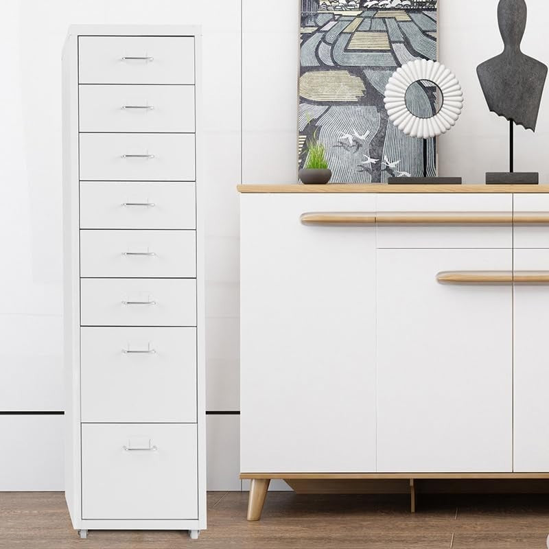 Tall Slim Metal Rolling Cabinet 8 Drawer Mobile File Storage Tower