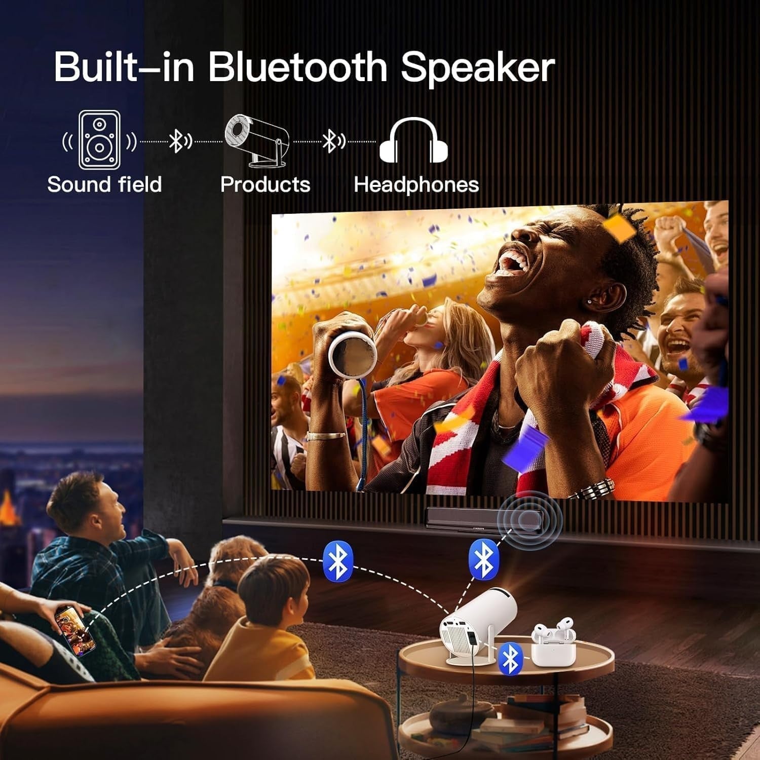 Mini Smart Projector Android 11 WiFi 6 Bluetooth 12000 Lumen Portable
