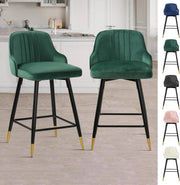 Green Velvet Swivel Bar Stools Set of 2 – Luxury Kitchen Counter Chairs