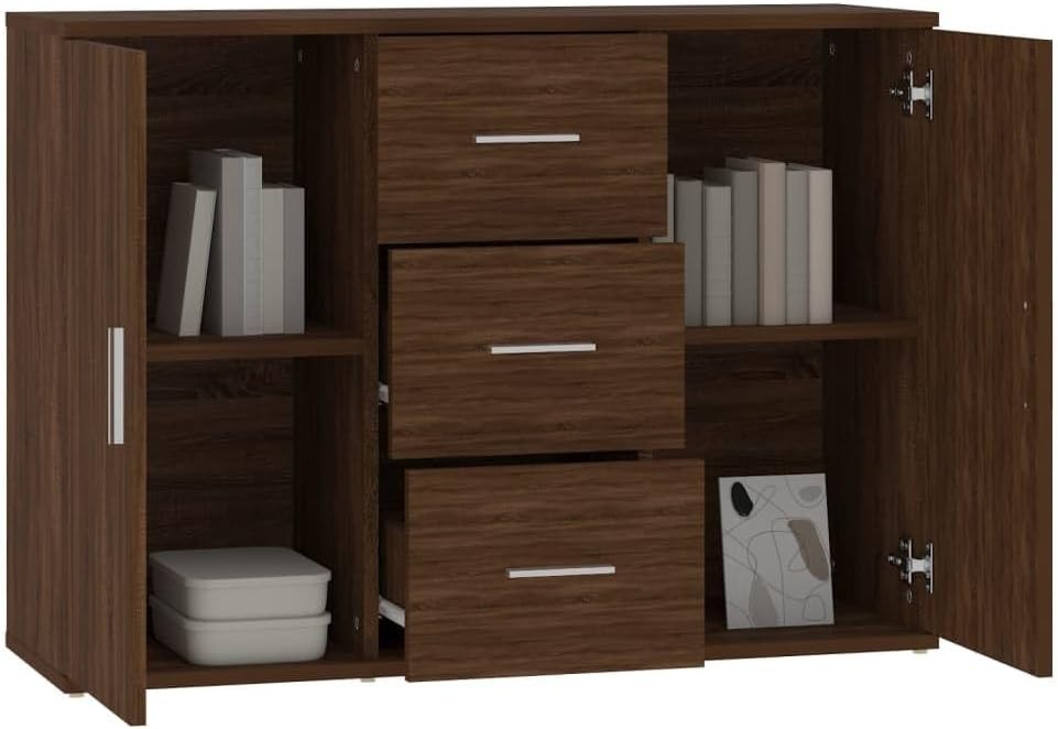 Modern Wood Effect Sideboard Cabinet 3 Drawer Storage Buffet for Living Room
