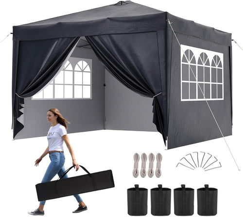 3x3M Grey Gazebo With Sides Mesh Windows Waterproof Garden Party Tent