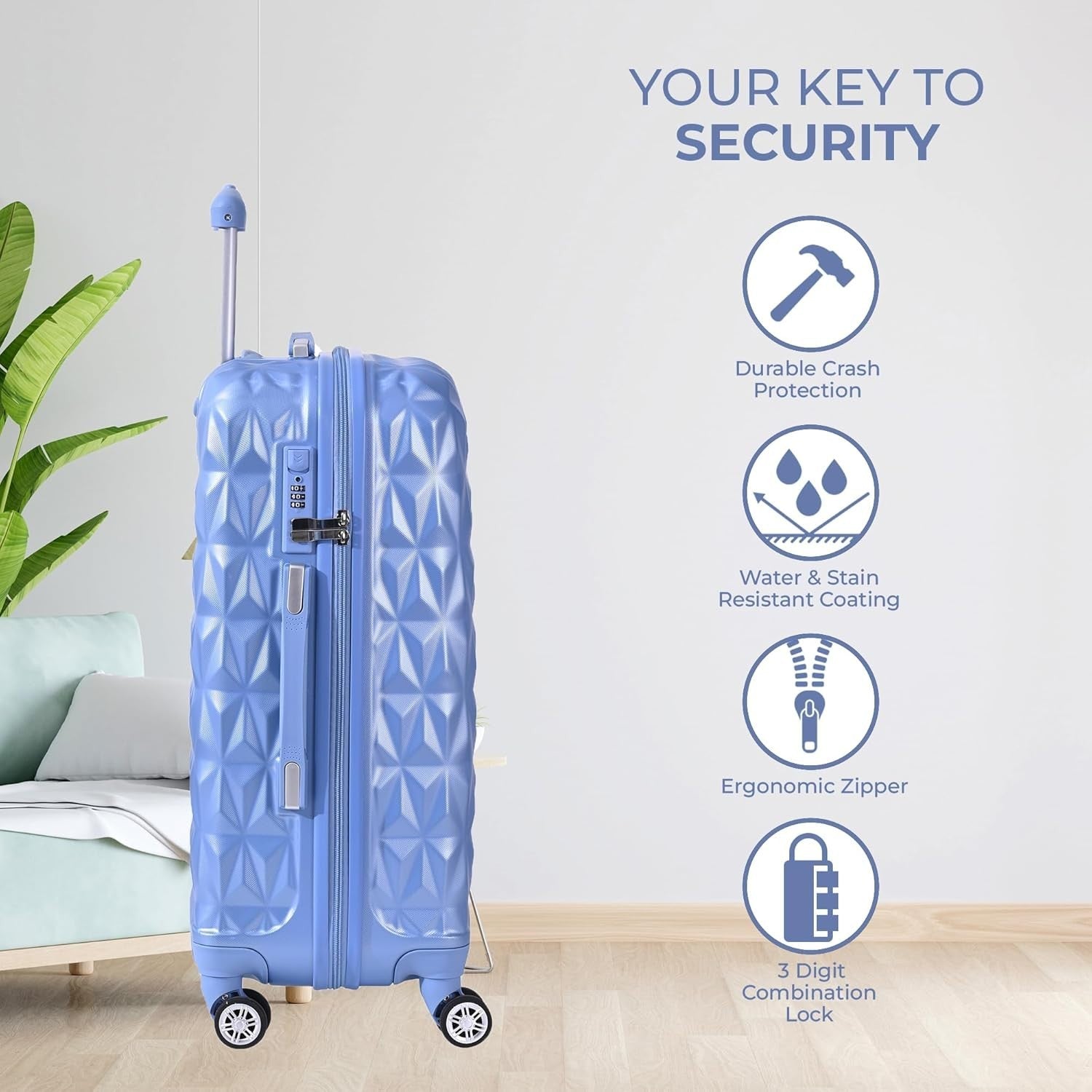 Ice Blue Medium ABS Travel Suitcase 24 Inch Lightweight Spinner Check In