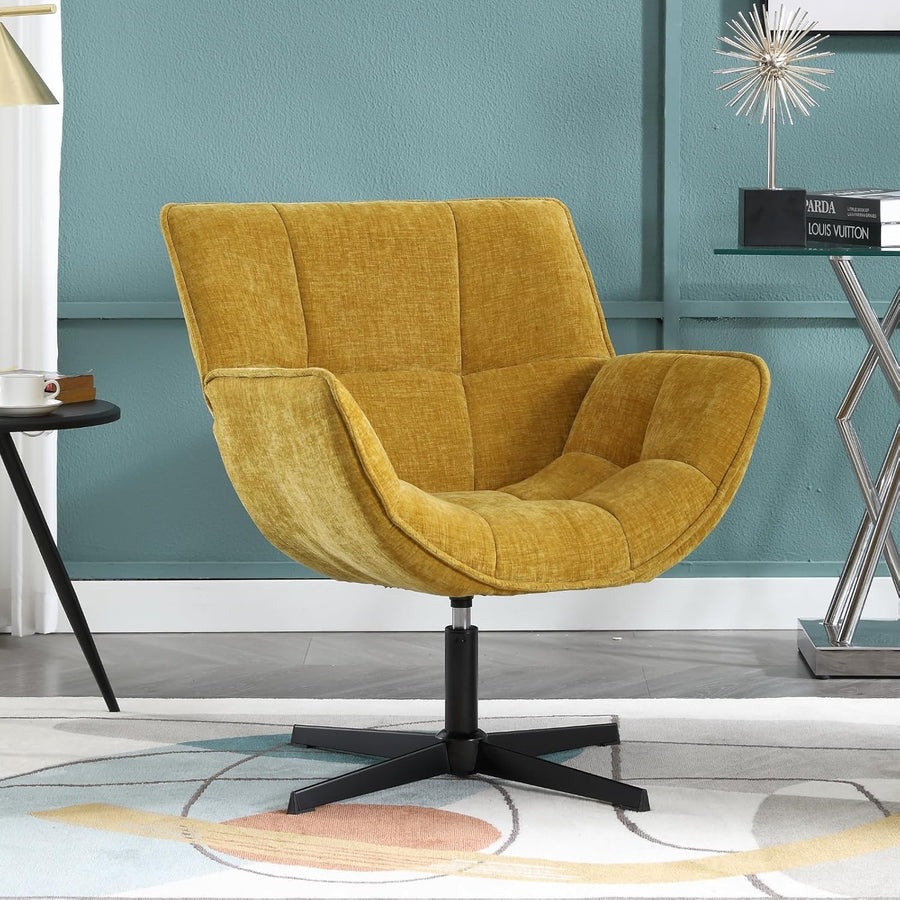Yellow Swivel Chenille Accent Armchair Modern Vanity Tub Chair