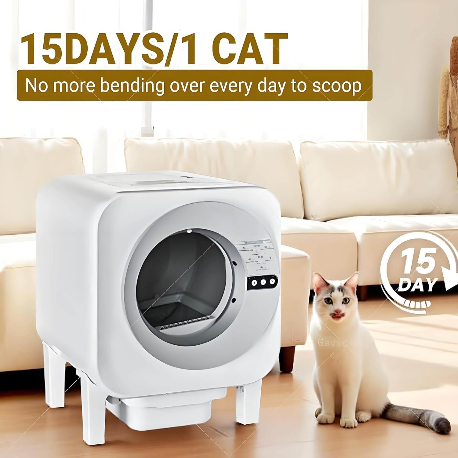 Smart Self Cleaning Cat Litter Box Camera APP Control 75L Multi Cat