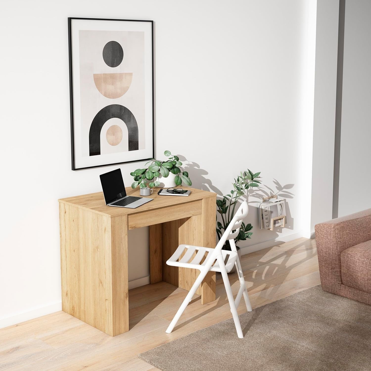 Extendable Folding Console & Dining Table Oak Black Seats 8