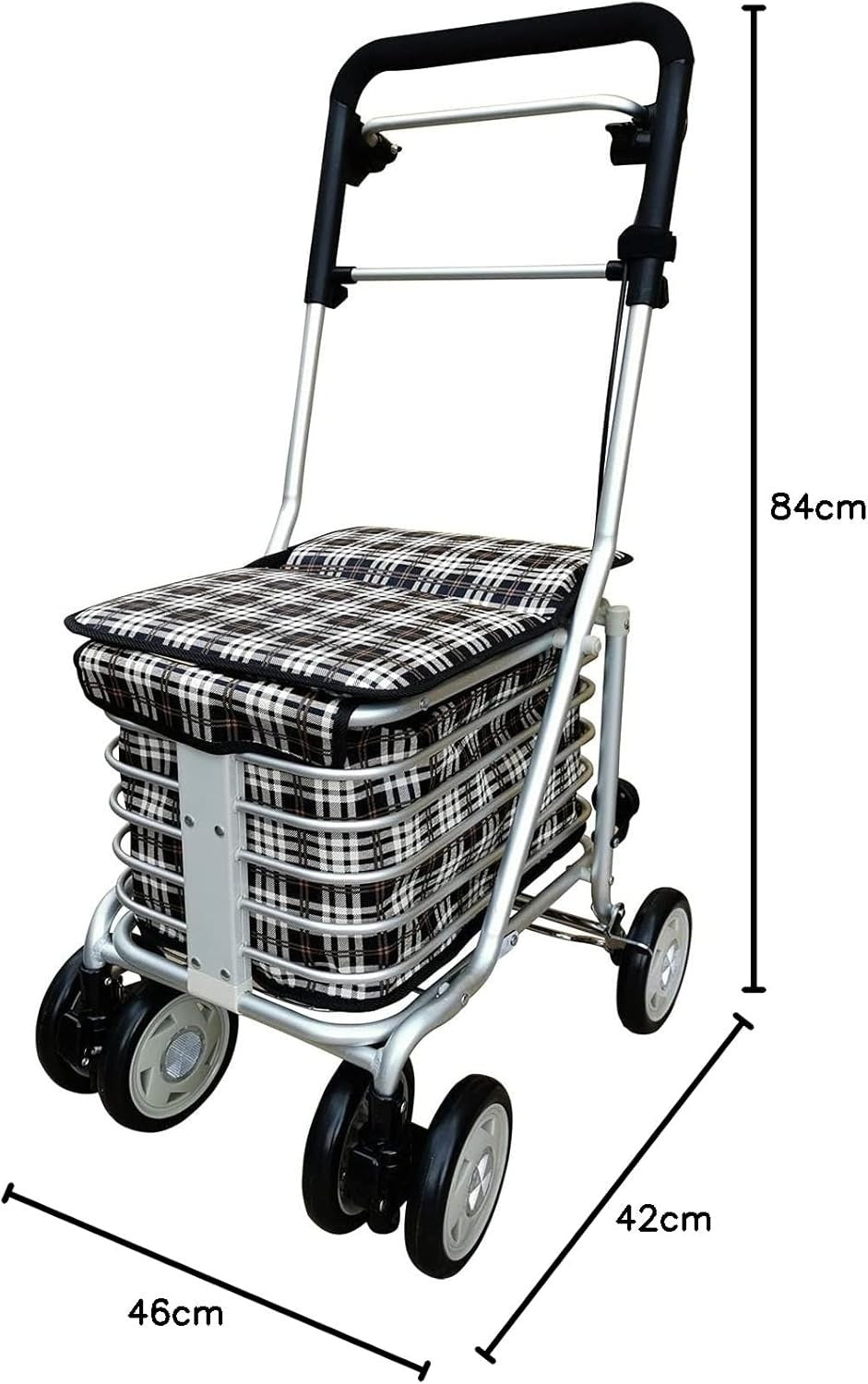 6 Wheel Shopping Trolley with Seat Adjustable Handle Brake Foldable Heavy Duty