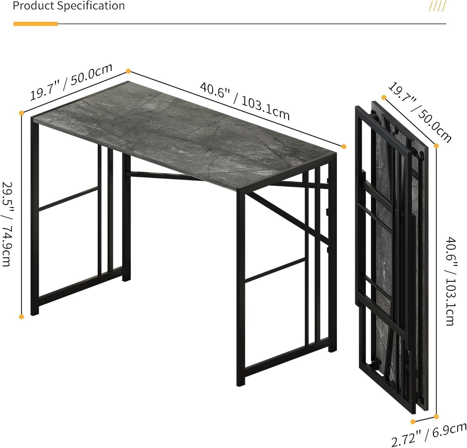 Folding Desk 103cm Grey No Assembly Home Office Computer Table