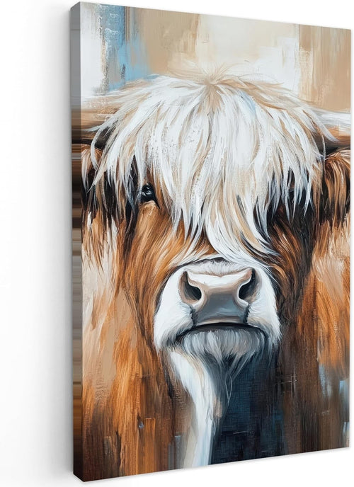 Highland Cow Canvas Wall 40x60cm Framed Rustic Farmhouse