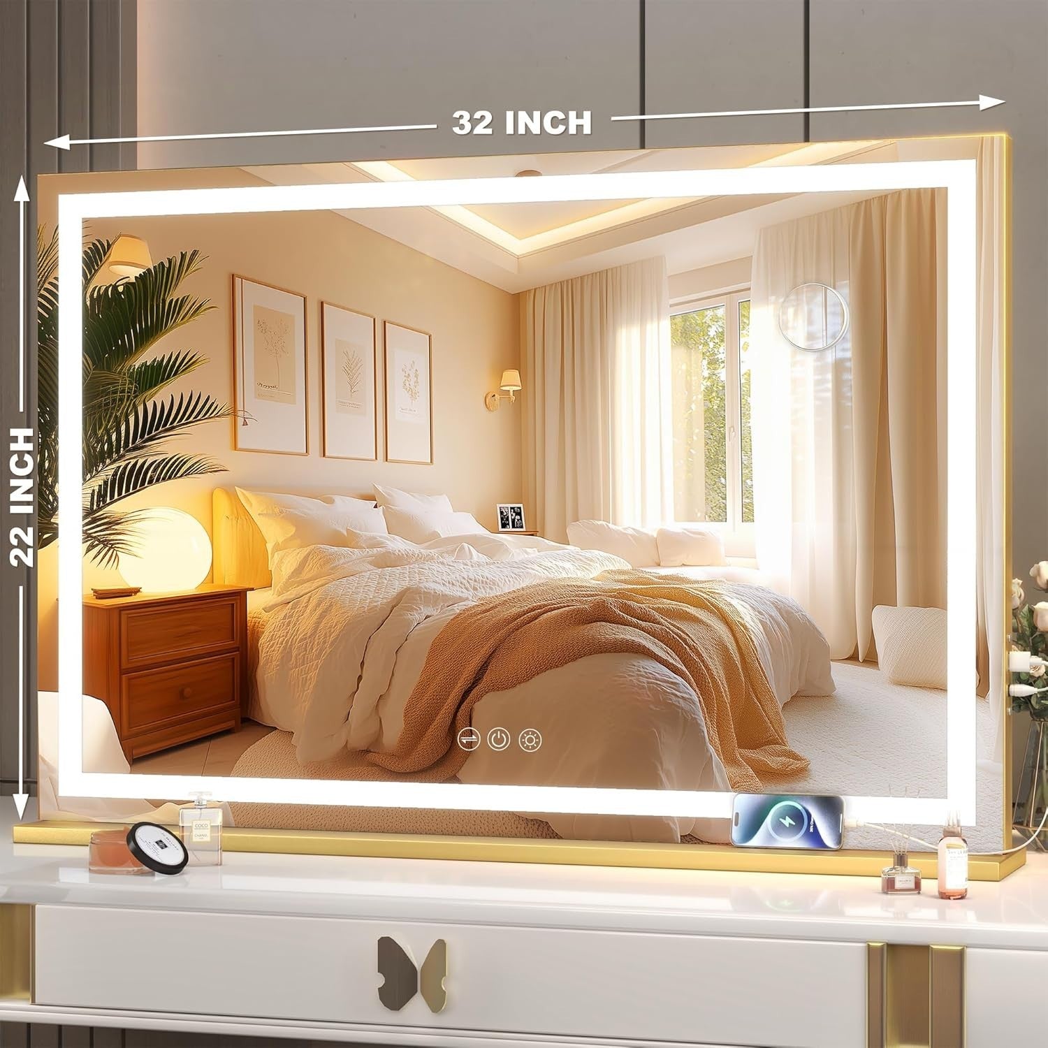 LED Vanity Mirror 80x55cm Lighted Makeup Touch Control Dimmable Lamp