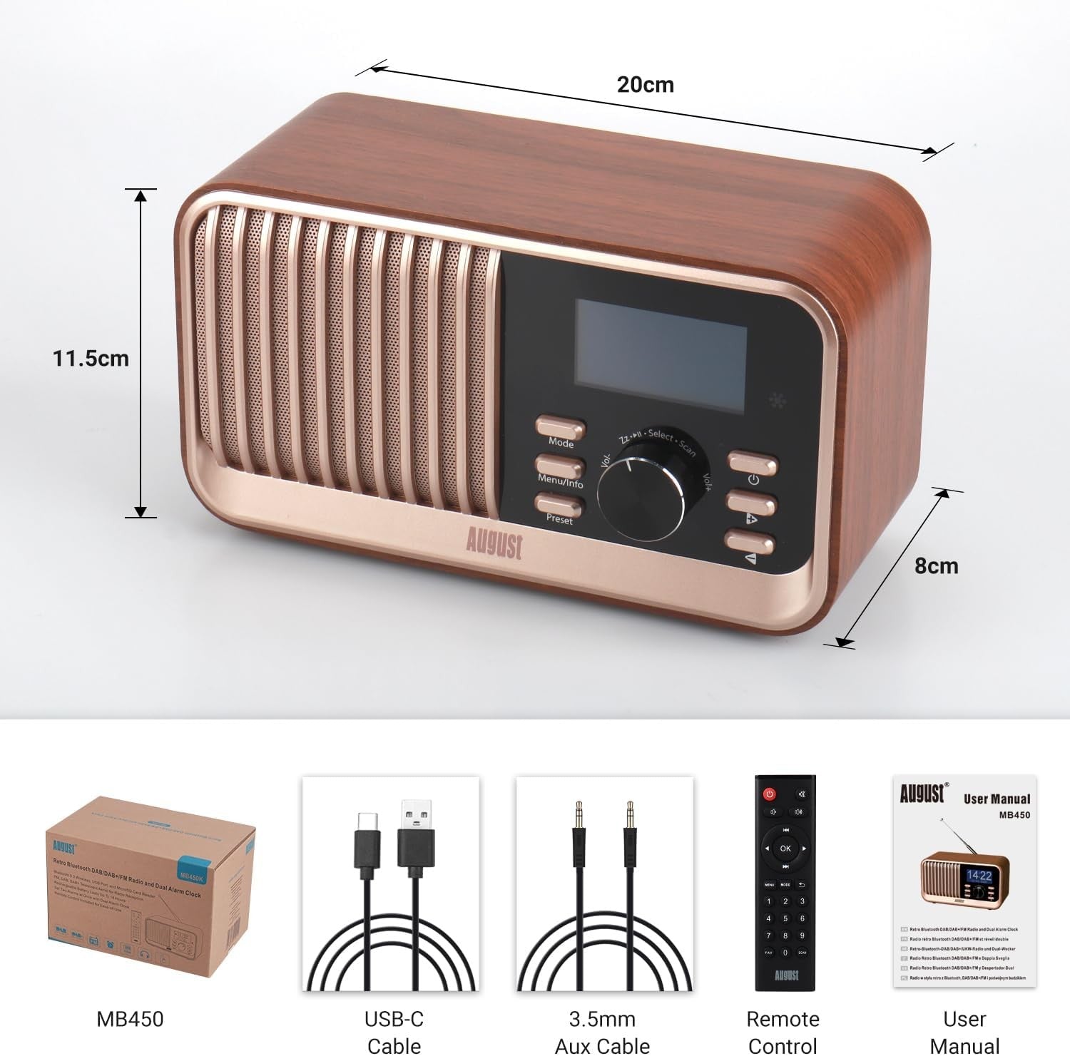 DAB DAB+ FM Radio Bluetooth Rechargeable Dual Alarm Remote USB AUX